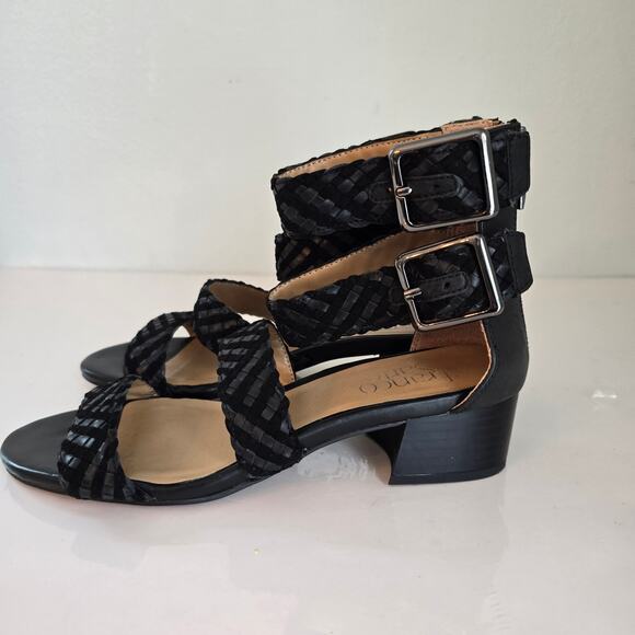 Franco Sarto Toma Sandal Women's 6M Black Suede Smooth Leather Braided Party - Picture 7 of 14